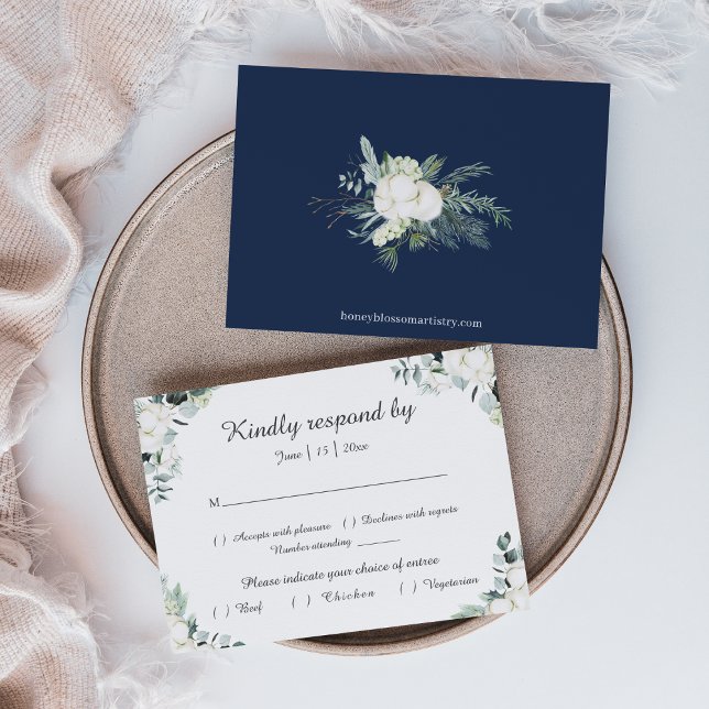 Eucalyptus Cotton | Tarjeta RSVP de boda blanca mo (Subido por el creador)