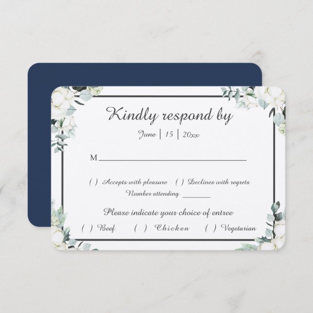 Eucalyptus Cotton | Tarjeta RSVP de Felt Ecru Wedd (Anverso / Reverso)