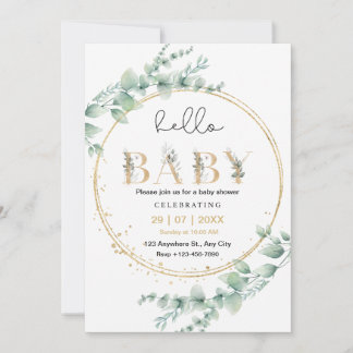 Eucalyptus de oro Hola Invitación del bebé