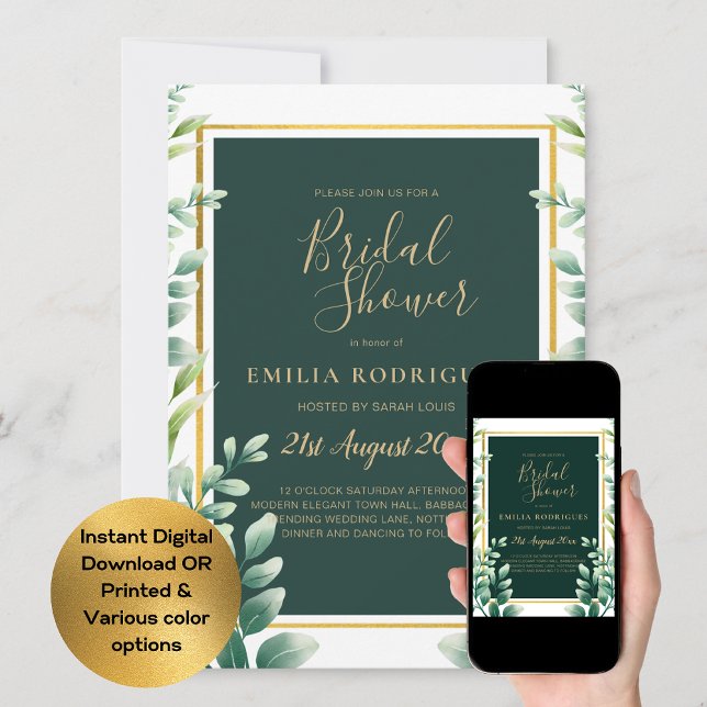 Eucalyptus deja a GOLD Bridal Shower Invitación (Subido por el creador)