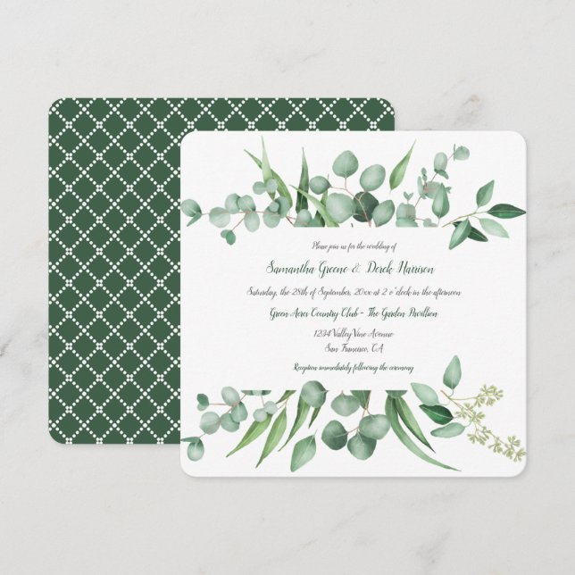 Eucalyptus Deja Invitaciones Cuadradas De Entramad (Anverso / Reverso)