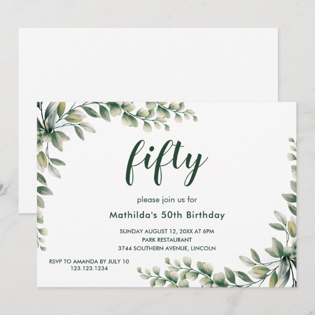 Eucalyptus deja la invitación de cumpleaños para a (Anverso / Reverso)