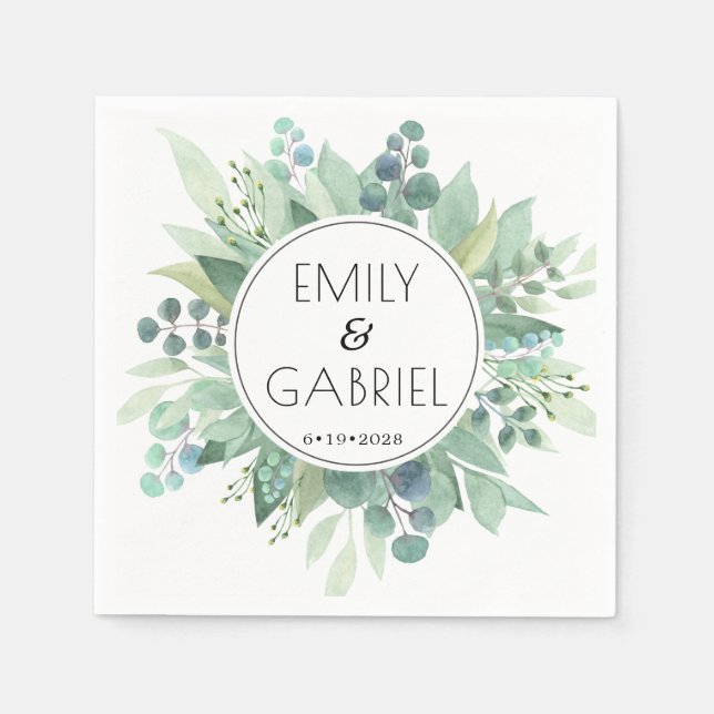 Eucalyptus deja la servilleta de papel Boda de la  (Anverso)