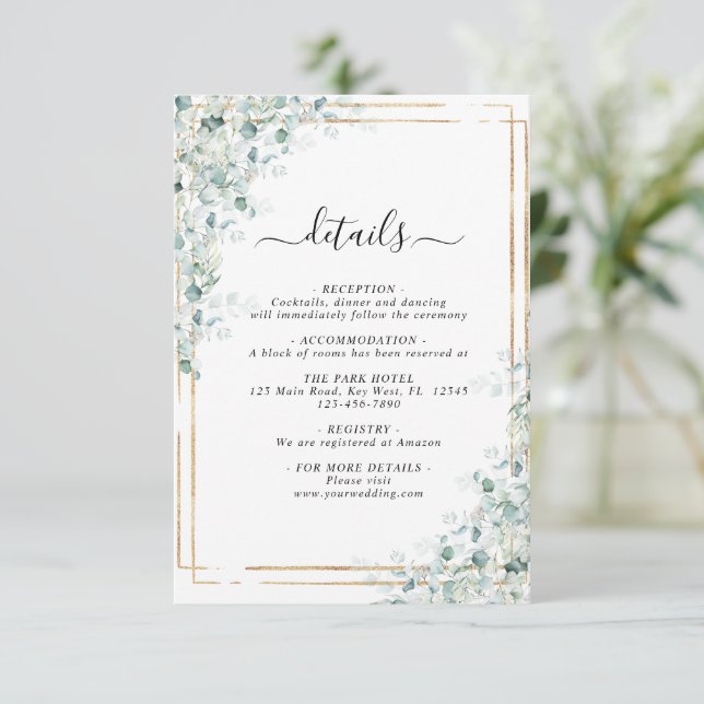 Eucalyptus Deja la tarjeta de Boda Detalles del ga (Anverso de pie)