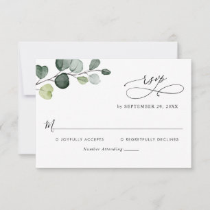 Eucalyptus deja la verde tarjeta Monograma RSVP