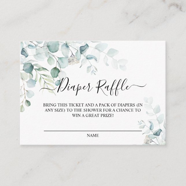 Eucalyptus deja tarjeta Baby Shower Diaper Raffle (Anverso)