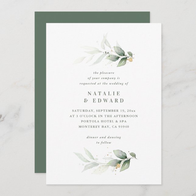 Eucalyptus dorado moderno minimo boda elegante (Anverso / Reverso)