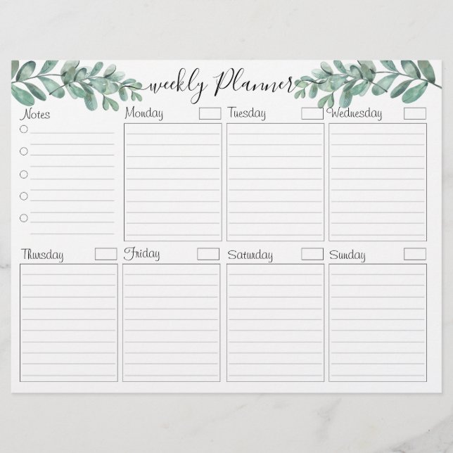 Eucalyptus Elegant Weekly Planner To Do Card Flyer (Frente)