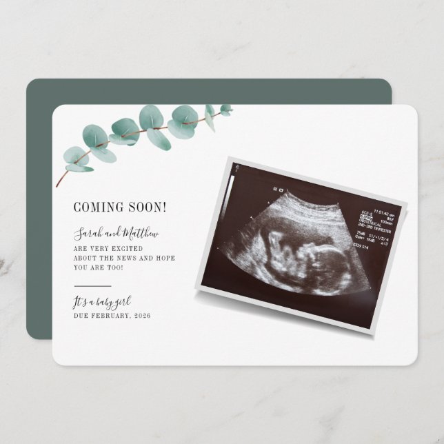 Eucalyptus Embarazo Bebé Invitación reveladora (Anverso / Reverso)