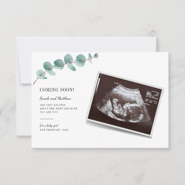 Eucalyptus Embarazo Chica de Invitación de bebé Re (Anverso)