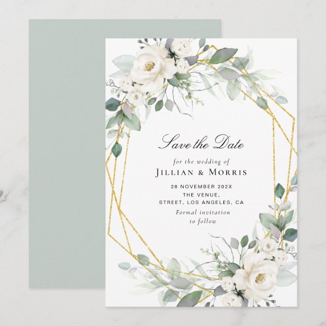 eucalyptus floral guardar la invitación de fecha (Anverso / Reverso)