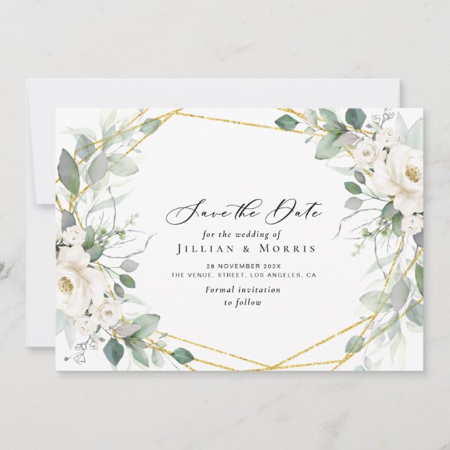 eucalyptus floral guardar la invitación de fecha (Anverso)