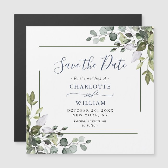 Eucalyptus Floral Save the Date Magnetic Card (Anverso/Reverso)