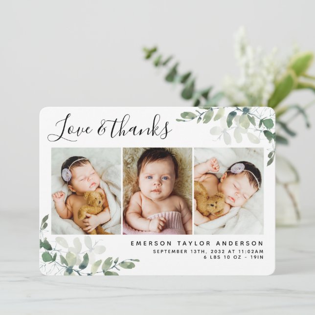 Eucalyptus Foto Amor y Gracias Anuncio de Nacimien (Anverso de pie)