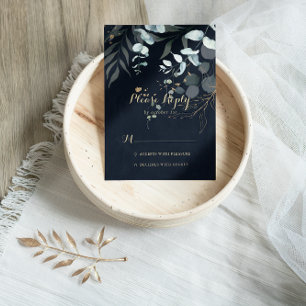 Eucalyptus Gold Floral Caligrafía Azul RSVP