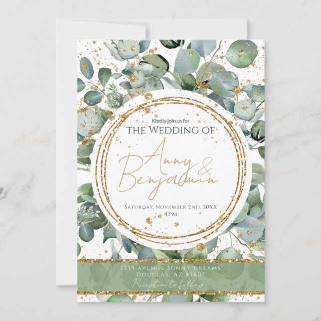 Eucalyptus Gold Purpurina - Verde - Invitación 03 (Anverso)