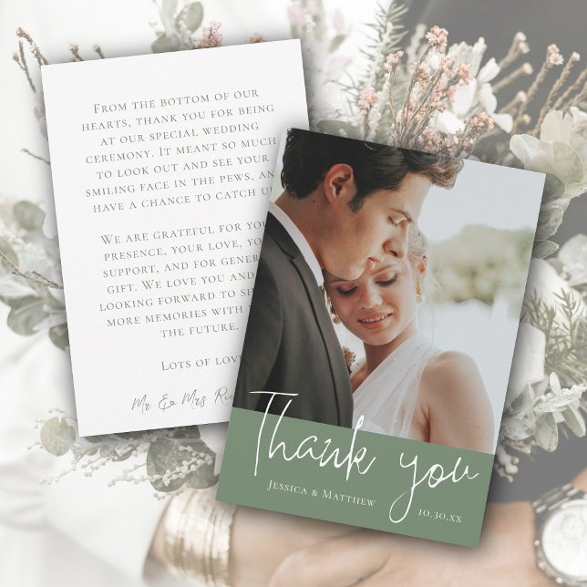 Eucalyptus Green Boda Foto Tarjeta de agradecimien (Eucalyptus Green Wedding Photo Thank You Card)