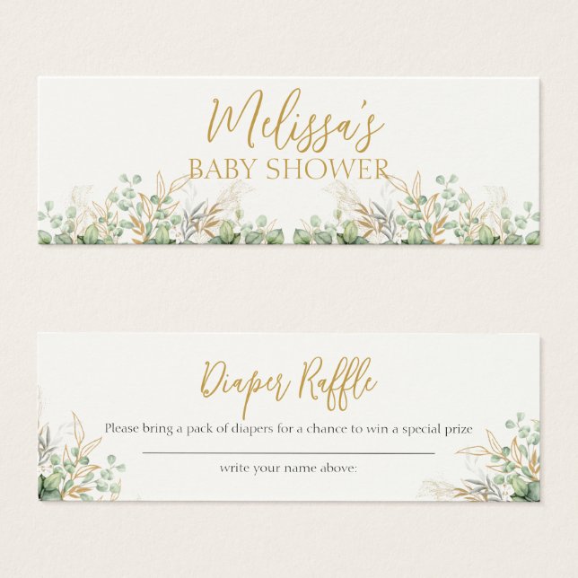 Eucalyptus Greenery Baby Shower Diaper Raffle (Anverso y reverso)