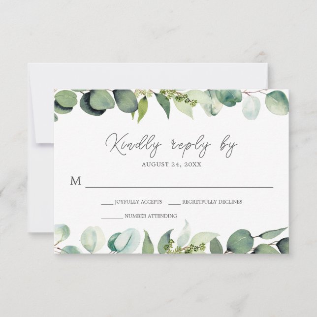 Eucalyptus Greenery Boda Rústica RSVP (Anverso)