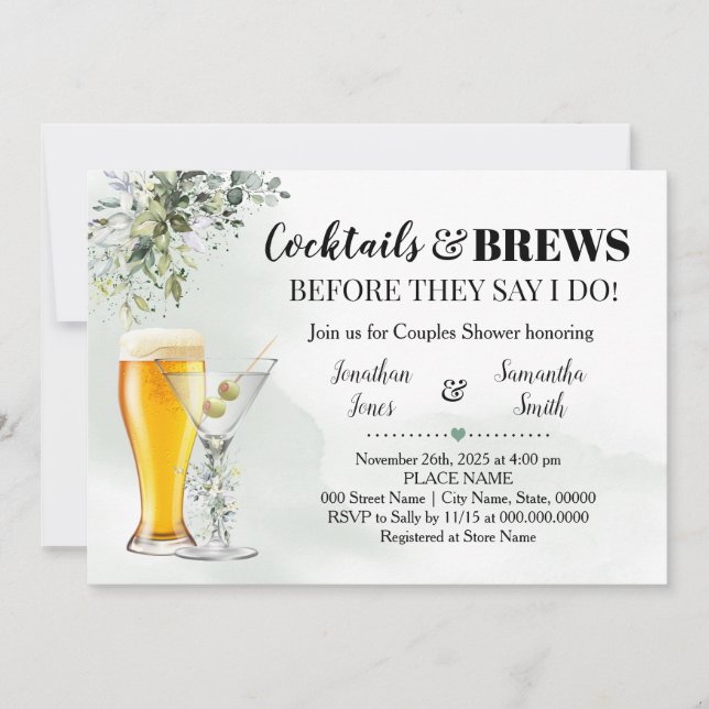 Eucalyptus Greenery Cocktails & Brews Invitación a (Anverso)
