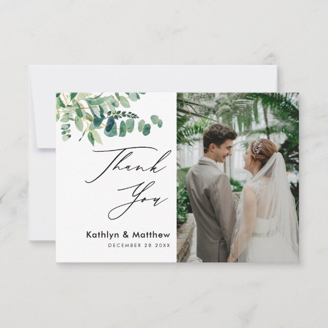Eucalyptus Greenery Elegant Foto Tarjeta de agrade (Anverso)
