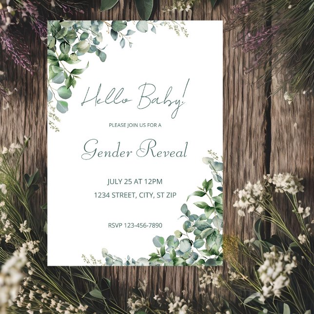 Eucalyptus Greenery Gender Reveal Invitación (Subido por el creador)