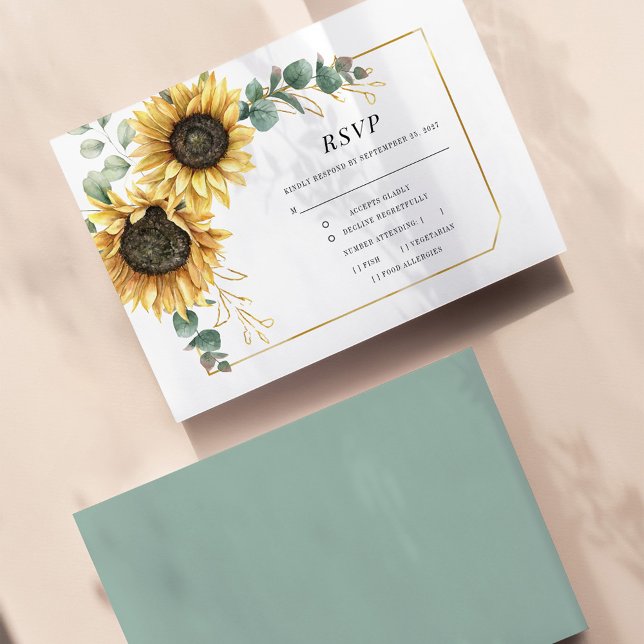 Eucalyptus Greenery Geometric Gold RSVP (Subido por el creador)