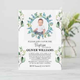 Eucalyptus Greenery Gold Baptism Invitación FOTO