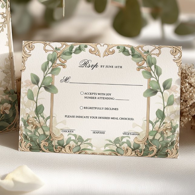 Eucalyptus Greenery Gold Rsvp con opciones de comi (Subido por el creador)
