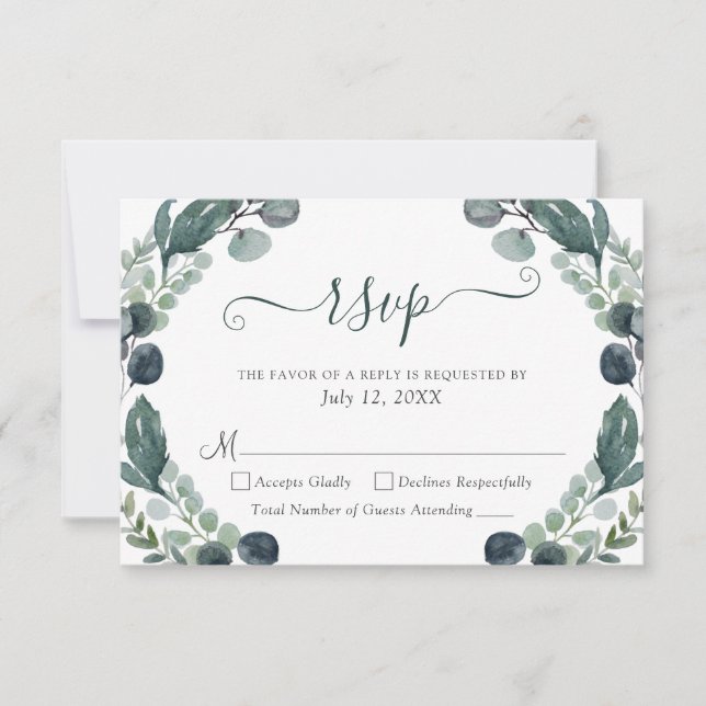 Eucalyptus Greenery Script Wedding RSVP (Anverso)