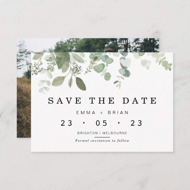 Eucalyptus Greenery Wedding Guardar La Tarjeta De  (Anverso / Reverso)