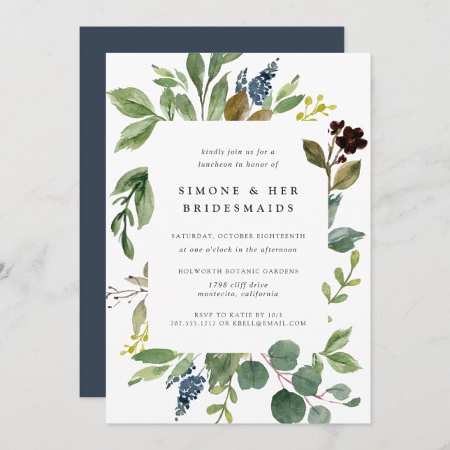Eucalyptus Grove Bridesmaids Invitación al almuerz (Anverso / Reverso)