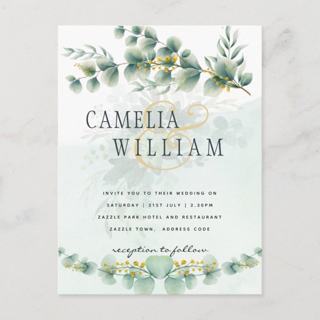 Eucalyptus Invitación a la Boda Moderna de Oro de  (Anverso)