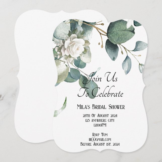 EUCALYPTUS INVITACIÓN DE DUCHA BRIDAL DE VERDURAS (Anverso / Reverso)