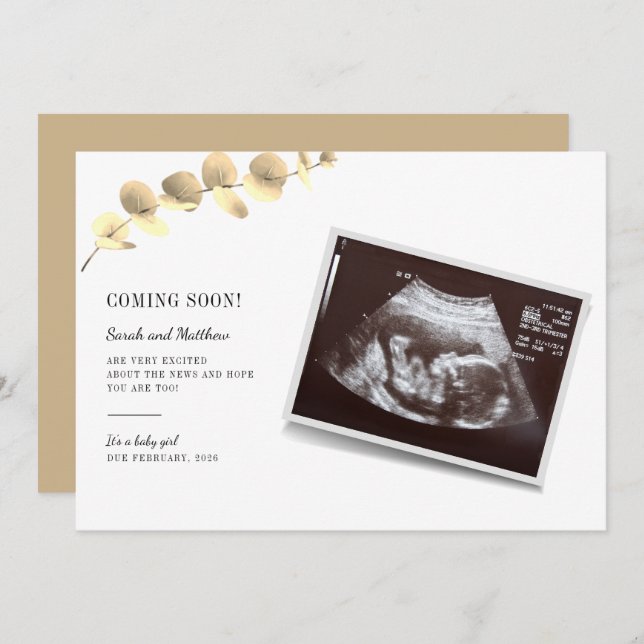 Eucalyptus Invitación de embarazo revelación de be (Anverso / Reverso)