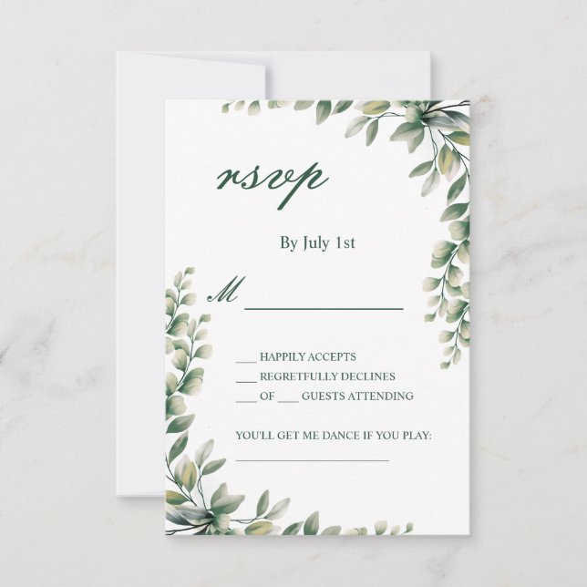 Eucalyptus leaves botanical rsvp wedding card (Anverso)
