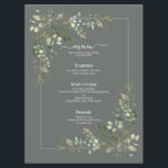 Eucalyptus Menú Boda verde sabio botánico<br><div class="desc">La recepción es perfecta gracias a este moderno menú de 6, 5 x 8, 75" con un diseño floral de acuarela botánica de eucalipto elegante. Perfecto para, pero no limitado a, esa boda de jardín y patio trasero. Parte de un conjunto de coincidencias. Vea la colección completa aquí: https://www.zazzle.com/collections/eucalyptus_botanical_sage_green_script_wedding-119437527356989510 Póngase...</div>