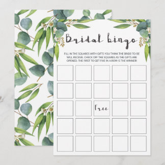 Eucalyptus moderno deja tarjetas de bingo de novia