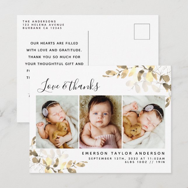 Eucalyptus Photo Baby Gracias Invitación (Anverso / Reverso)