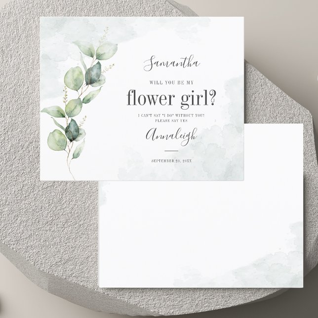 Eucalyptus Presupuestado Serás Mi Tarjeta Niña Flo (Eucalyptus Will You Be My Flower Girl Card)