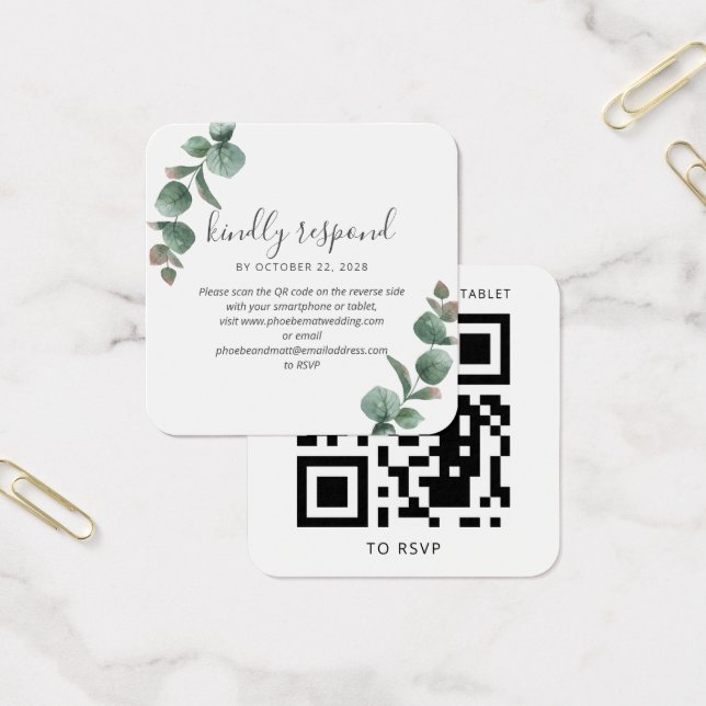 Eucalyptus Script Greenerenery Boda QR Código RSVP (Oficina)