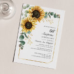Eucalyptus Sunflower Floral 60ª fiesta de cumpleañ<br><div class="desc">Eucalyptus Sunflower Floral Script 60th Birthday Invitation puede personalizar fácilmente con los detalles de su fiesta haciendo clic en el botón "Personalizar". Con flores y vegetación amarillo brillante suculento con un marco geométrico de Relieve metalizado dorado y tipografía moderna</div>