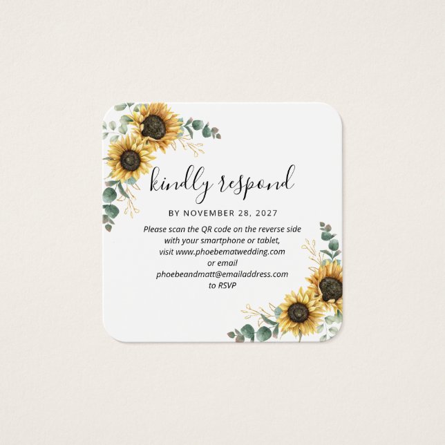 Eucalyptus Sunflower QR Boda de código web RSVP (Anverso)