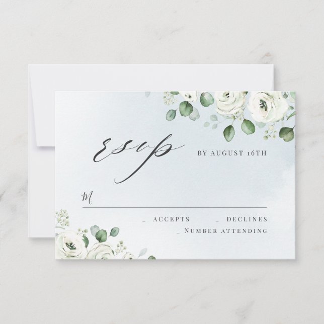 Eucalyptus verde floral boda rústica RSVP (Anverso)
