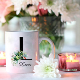 Eucalyptus Watercolor script monograma taza de caf