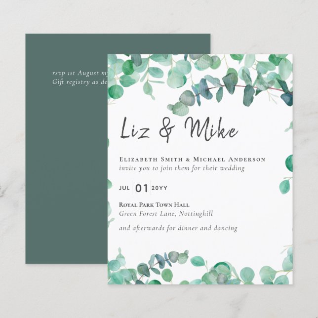 Eucalyptus Wedding Invitación Presupuesto Hoja de  (Anverso / Reverso)