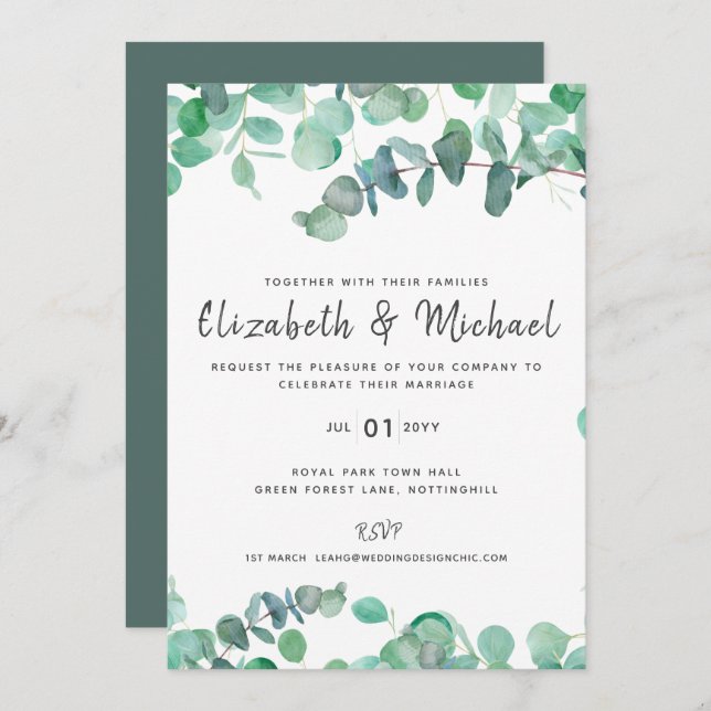 Eucalyptus Wedding Invitación Presupuesto Hoja de  (Anverso / Reverso)