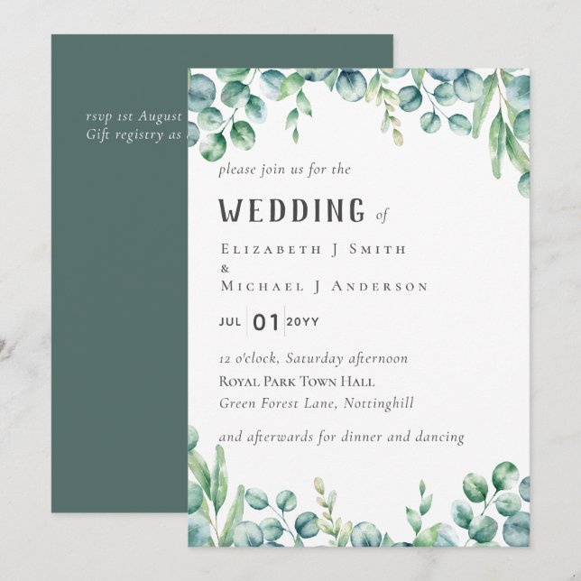 Eucalyptus Wedding Invitación Presupuesto Hoja de  (Anverso / Reverso)