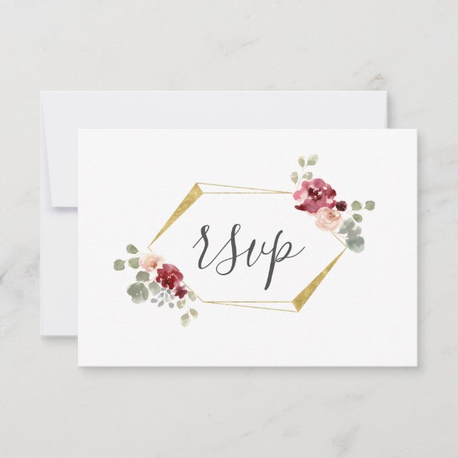 Eucalyptus Wedding RSVP de Flor de Borgoña Geométr (Anverso)