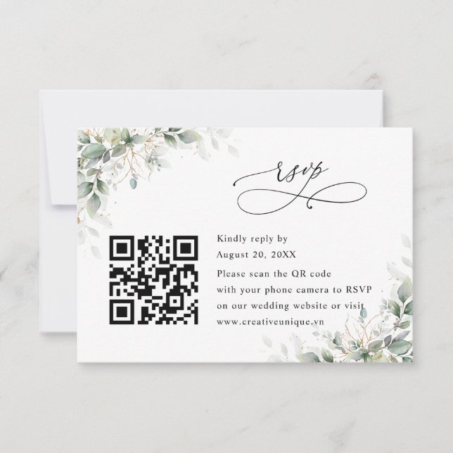 Eucalyptus Wedding Website QR Code RSVP Card (Anverso)